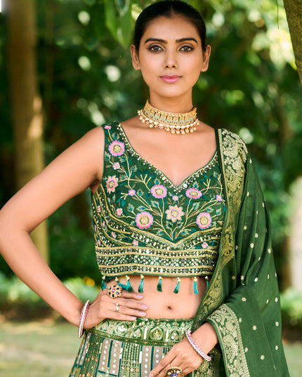 Moss Green Silk Readymade Designer Lehenga Choli
