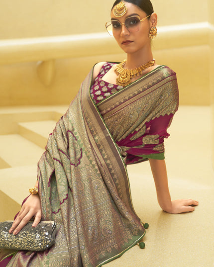 Magenta Printed Organza Brasso Party Wear Saree