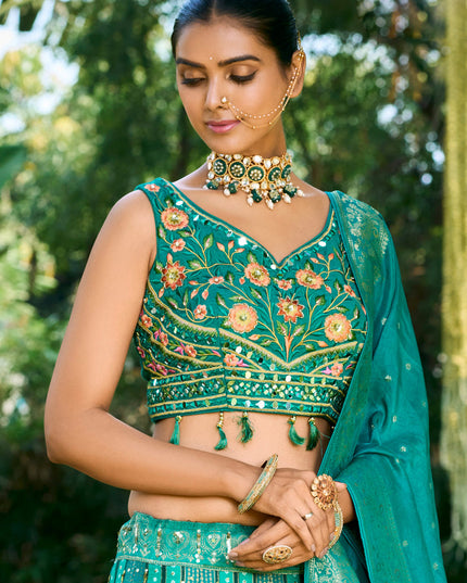 Firozi Silk Readymade Designer Lehenga Choli