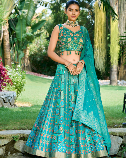 Firozi Silk Readymade Designer Lehenga Choli
