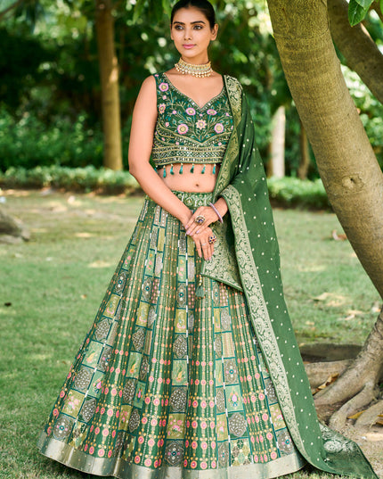 Moss Green Silk Readymade Designer Lehenga Choli