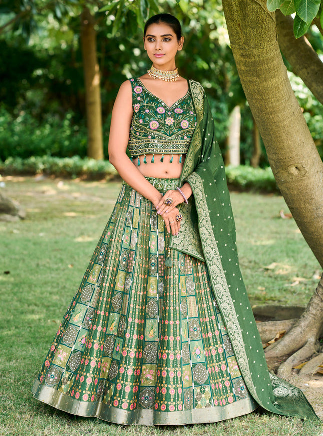 Moss Green Silk Readymade Designer Lehenga Choli