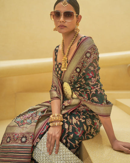 Pine Green Printed Organza Brasso Party Wear Saree