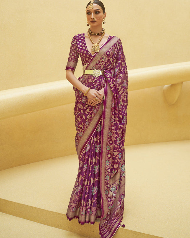 Magenta Printed Organza Brasso Party Wear Saree