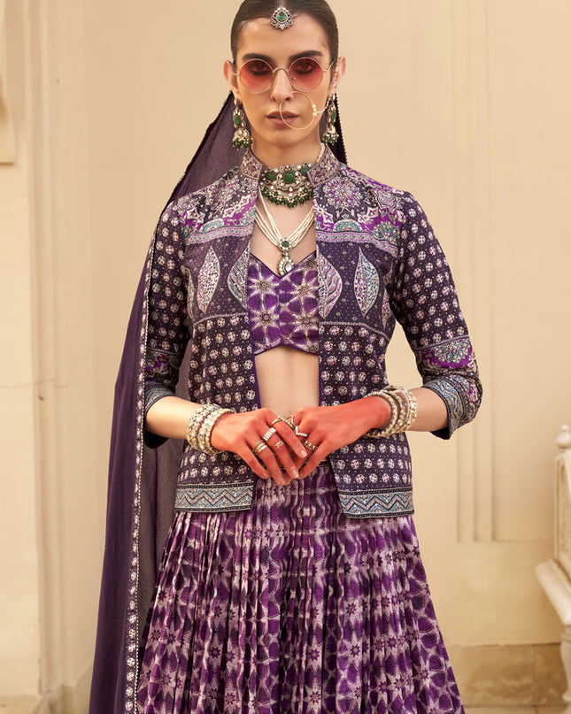 Magenta Viscose Silk Designer Lehenga Choli with Jacket