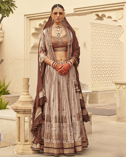 Beige Viscose Silk Designer Lehenga Choli with Jacket