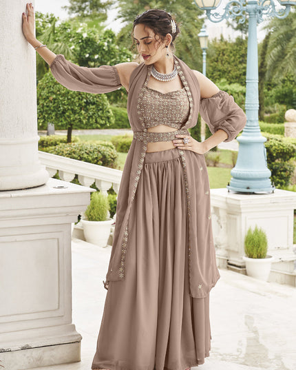 Beige Faux Georgette Designer Lehenga Choli Set