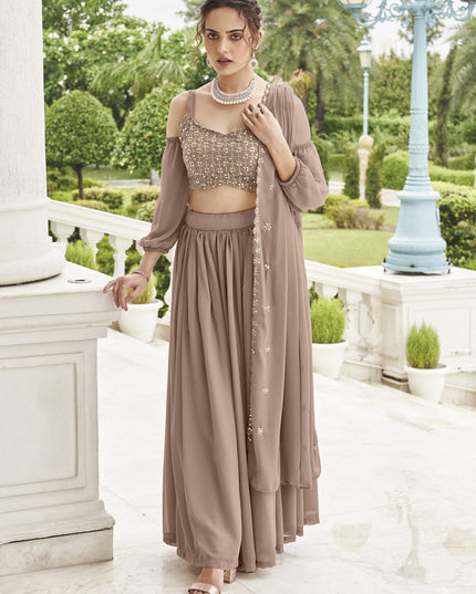 Beige Faux Georgette Designer Lehenga Choli Set
