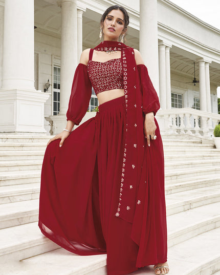 Red Faux Georgette Designer Lehenga Choli Set