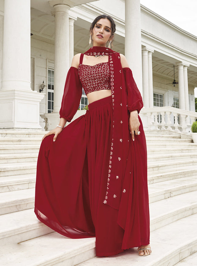 Red Faux Georgette Designer Lehenga Choli Set