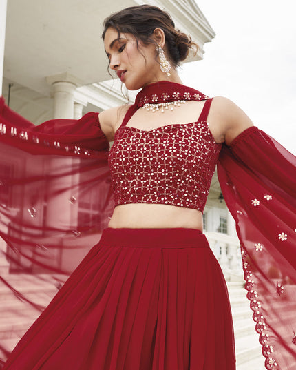 Red Faux Georgette Designer Lehenga Choli Set