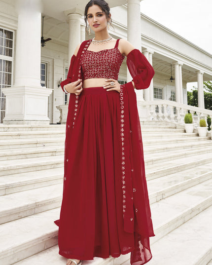 Red Faux Georgette Designer Lehenga Choli Set