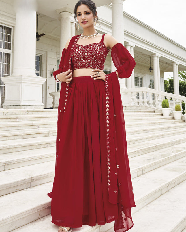 Red Faux Georgette Designer Lehenga Choli Set