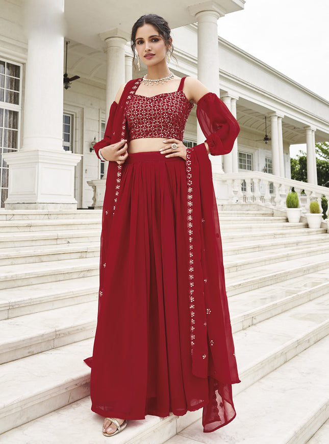 Red Faux Georgette Designer Lehenga Choli Set