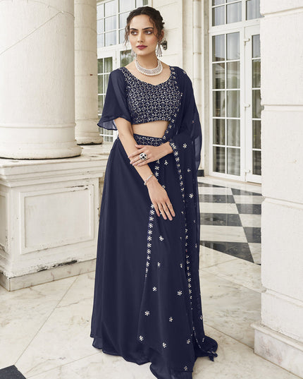 Navy Blue Faux Georgette Designer Lehenga Choli Set
