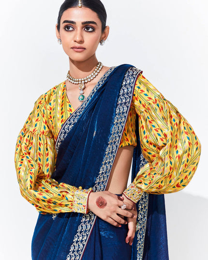 Cobalt Blue Organza Embellished Designer Saree