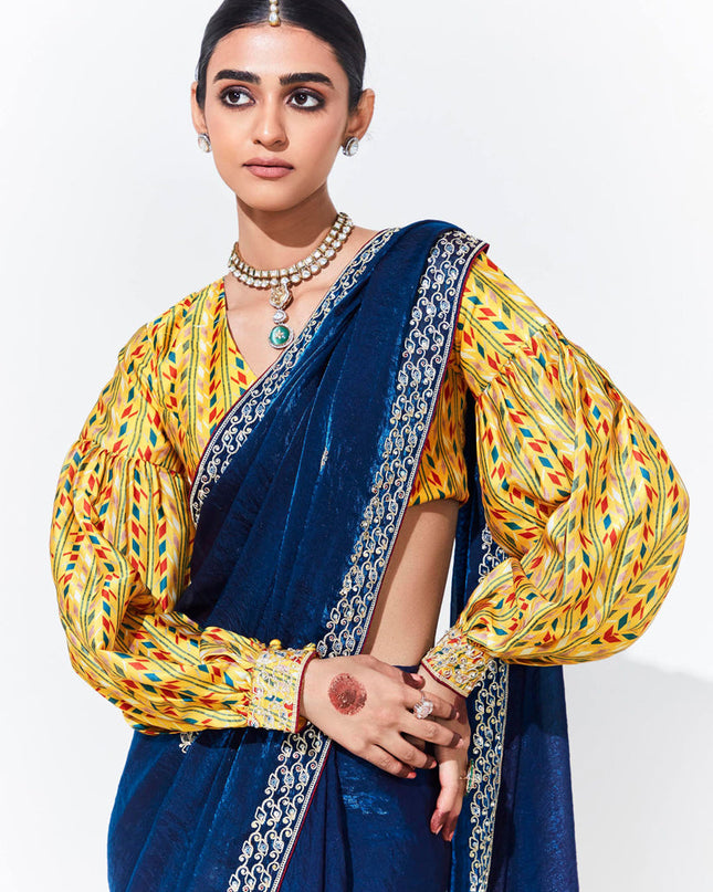 Cobalt Blue Organza Embellished Designer Saree