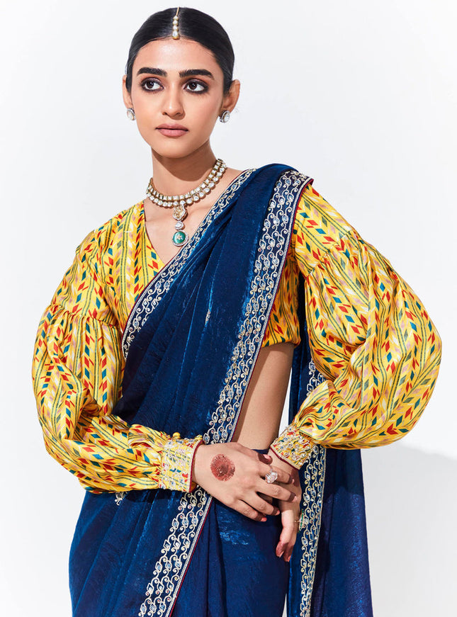 Cobalt Blue Organza Embellished Designer Saree