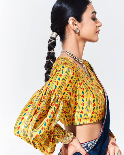 Cobalt Blue Organza Embellished Designer Saree