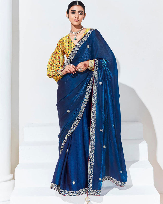 Cobalt Blue Organza Embellished Designer Saree