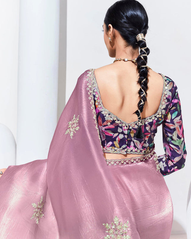 Puce Pink Organza Embellished Designer Saree