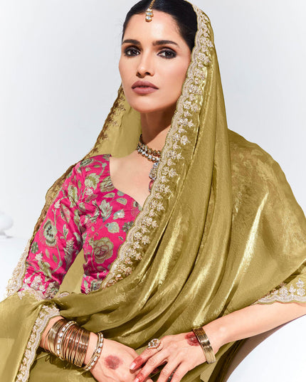 Golden Organza Embellished Designer Saree