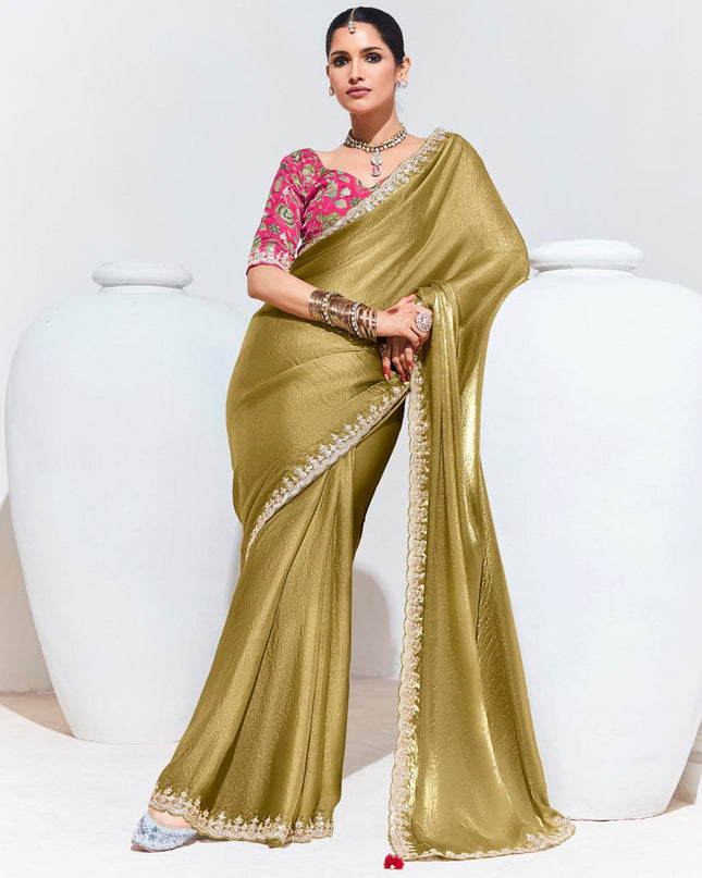 Golden Organza Embellished Designer Saree