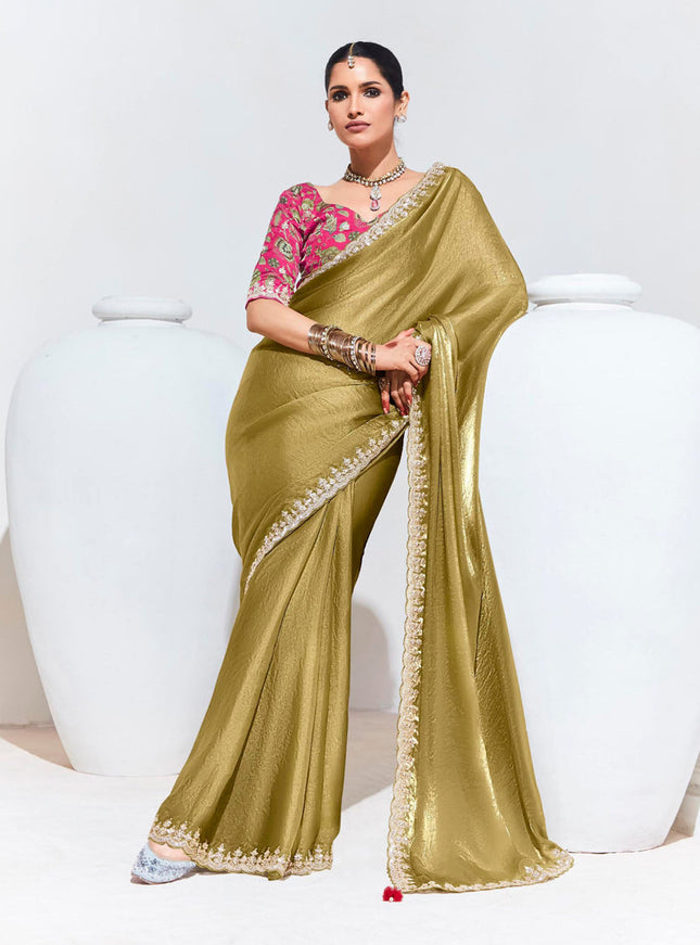 Golden Organza Embellished Designer Saree