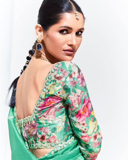 Sea Green Organza Embellished Designer Saree