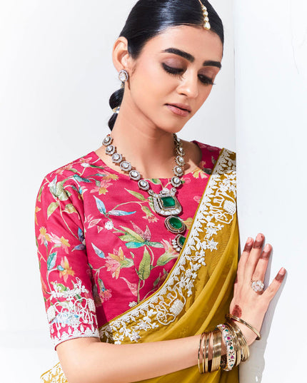 Maize Yellow Organza Embellished Designer Saree