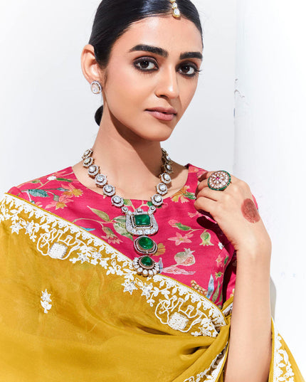 Maize Yellow Organza Embellished Designer Saree