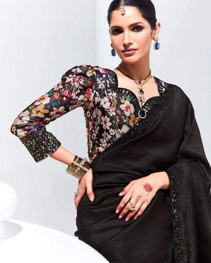 Black Organza Embellished Designer Saree