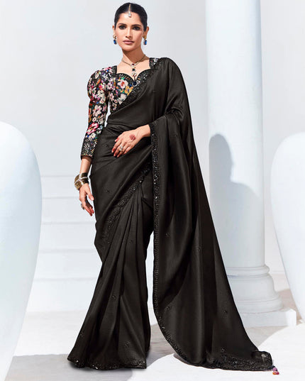 Black Organza Embellished Designer Saree