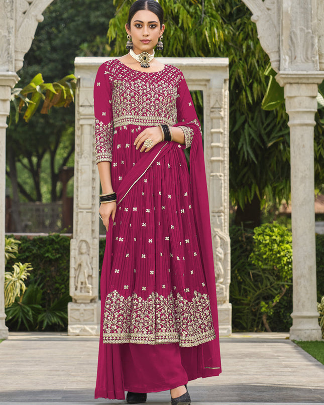 Rani Pink Pure Faux Georgette Palazzo Kameez Suit
