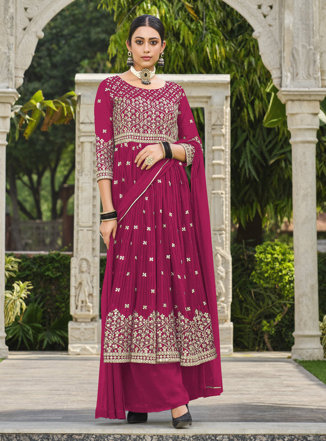 Rani Pink Pure Faux Georgette Palazzo Kameez Suit