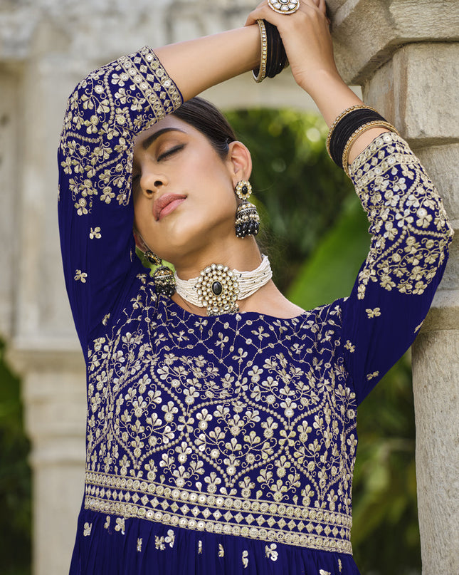 Royal Blue Pure Faux Georgette Palazzo Kameez Suit