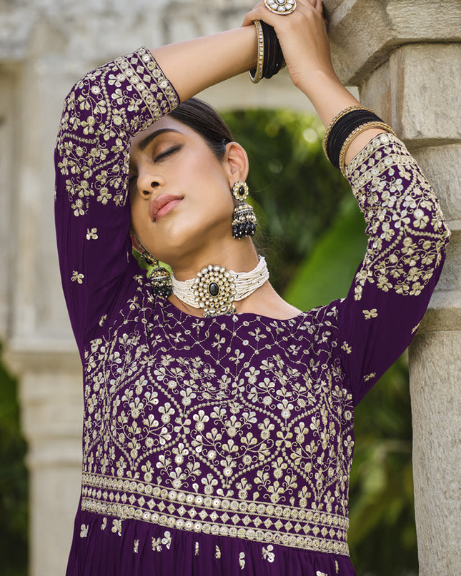 Purple Pure Faux Georgette Palazzo Kameez Suit