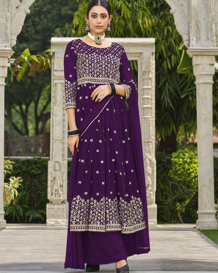 Purple Pure Faux Georgette Palazzo Kameez Suit