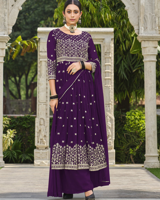 Purple Pure Faux Georgette Palazzo Kameez Suit