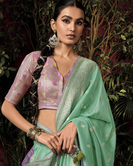 Sea Green Pure Viscose Dola Silk Zari Woven Saree for Wedding