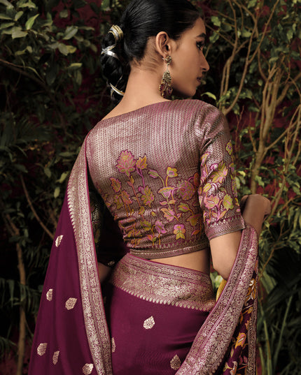 Wine Pure Viscose Dola Silk Zari Woven Saree for Wedding