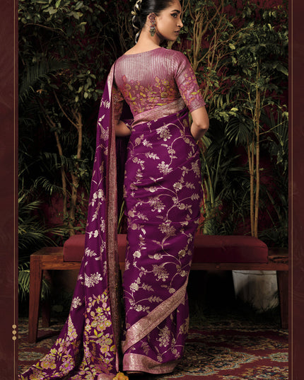 Purple Pure Viscose Dola Silk Zari Woven Saree for Wedding