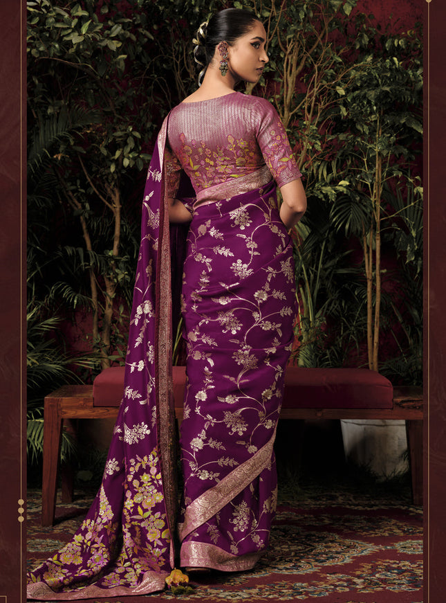 Purple Pure Viscose Dola Silk Zari Woven Saree for Wedding
