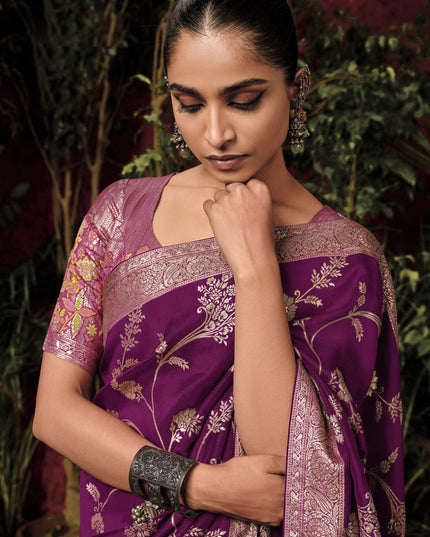 Purple Pure Viscose Dola Silk Zari Woven Saree for Wedding