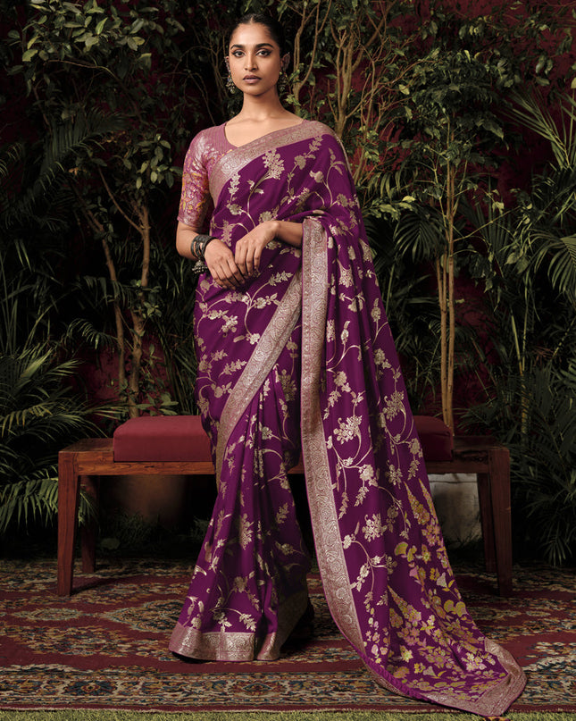 Purple Pure Viscose Dola Silk Zari Woven Saree for Wedding