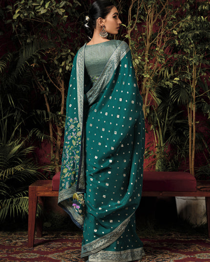 Pine Green Pure Viscose Dola Silk Zari Woven Saree for Wedding