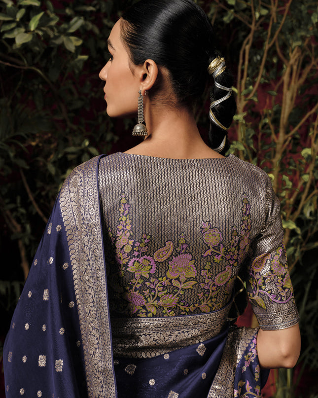 Navy Blue Pure Viscose Dola Silk Zari Woven Saree for Wedding