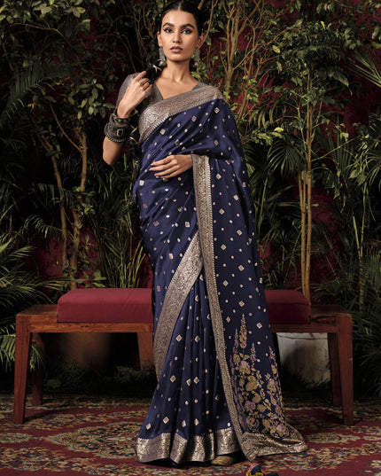 Navy Blue Pure Viscose Dola Silk Zari Woven Saree for Wedding