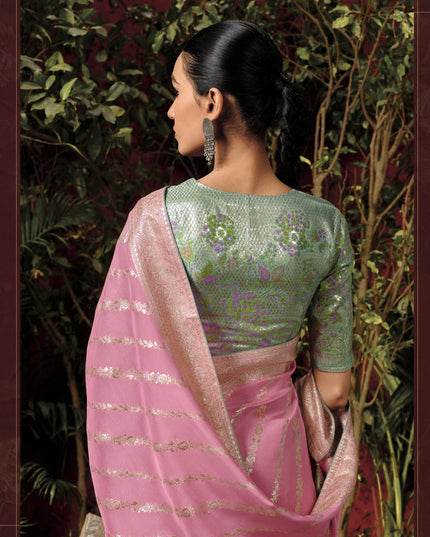 Rose Pink Pure Viscose Dola Silk Zari Woven Saree for Wedding