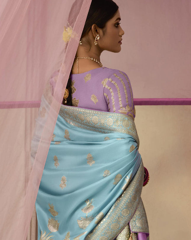 Breeze Blue Dola Viscose Silk Woven Wedding Saree